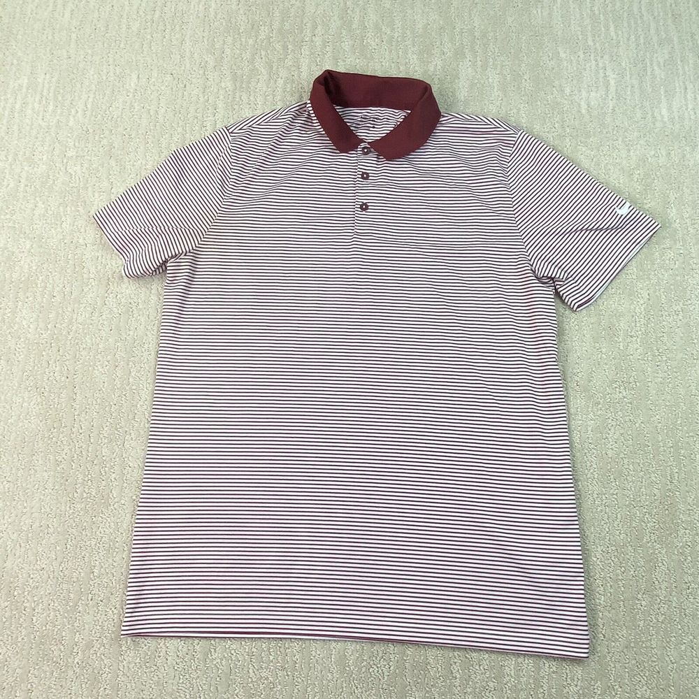 Nike Dri Fit Golf Shirt Mens Large Red Stripe Short Sleeve*‎